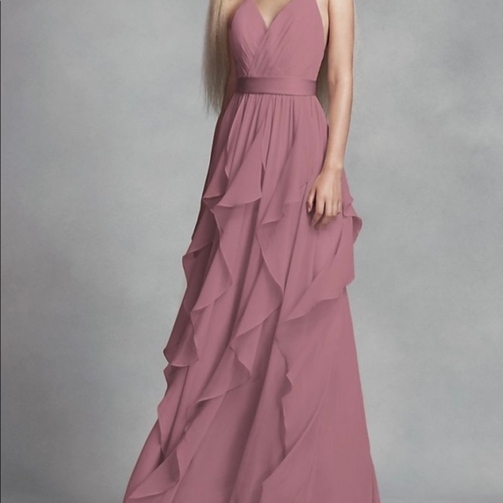 Chiffon Bridesmaid Dress with Cascading Skirt WHITE BY VERA WANG